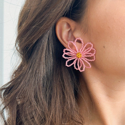 Boucles D'oreilles Fleur Rose